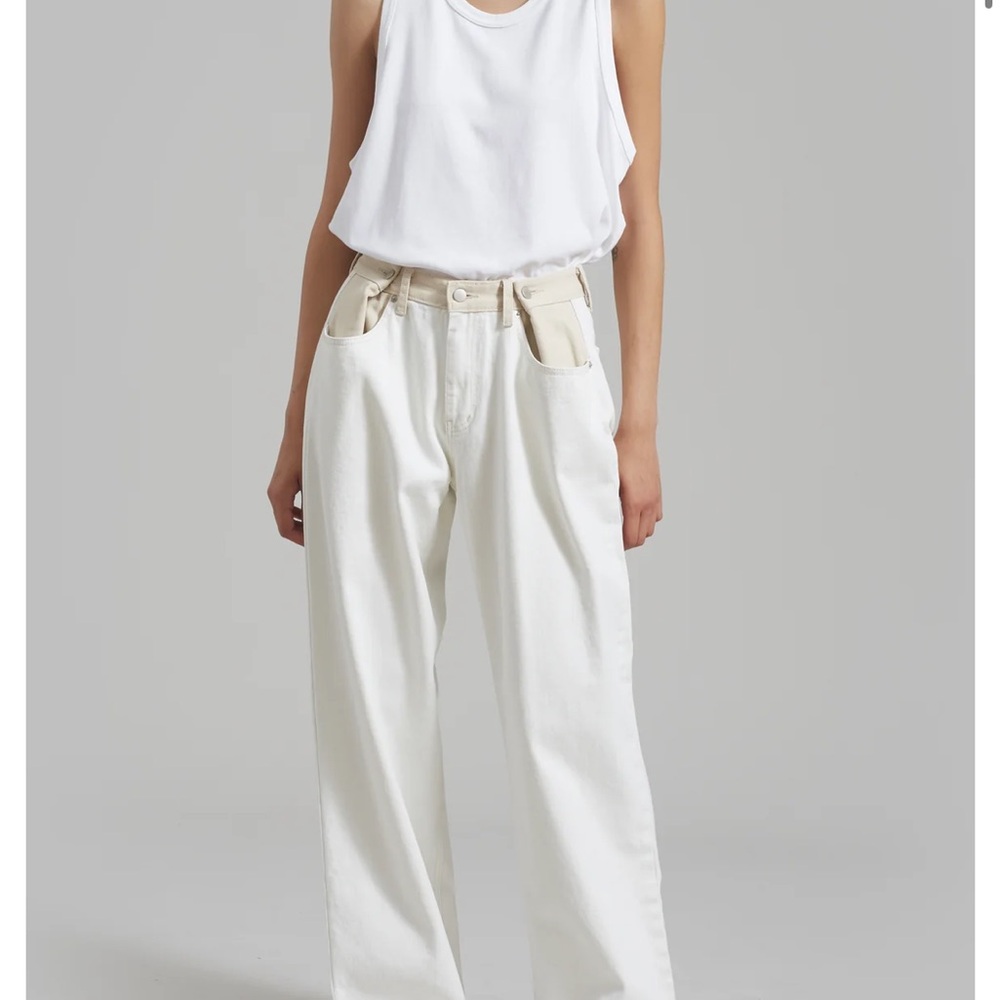 HAYLA CONTRAST DENIM PANTS - OFF WHITE/BEIGE